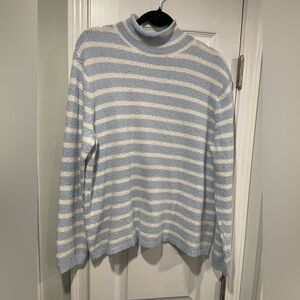 J. Crew Size L Baby Blue Cream Stripe Mock Neck Long Sleeve Pullover Sweater